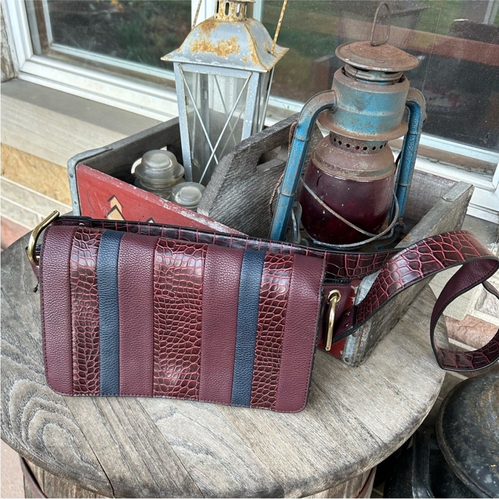 Sammy Vegan‎ Leather Striped Burgundy and Blue Shoulder Bag